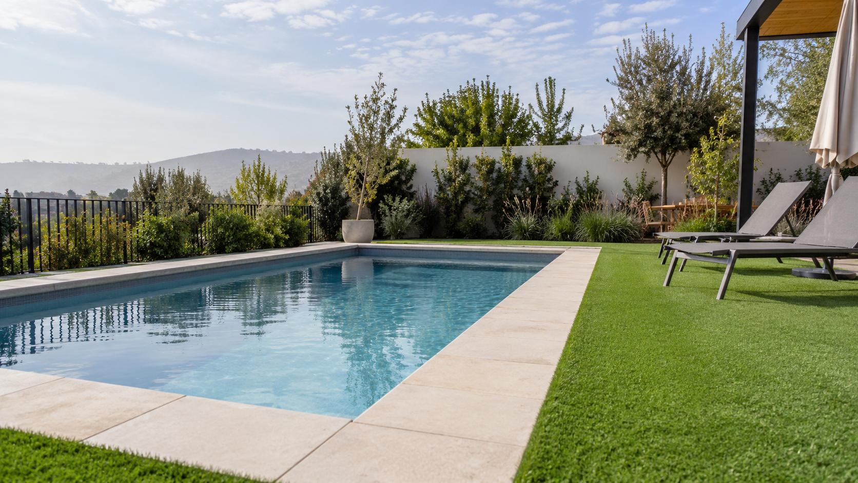 Borde de piscina con pasto sintético